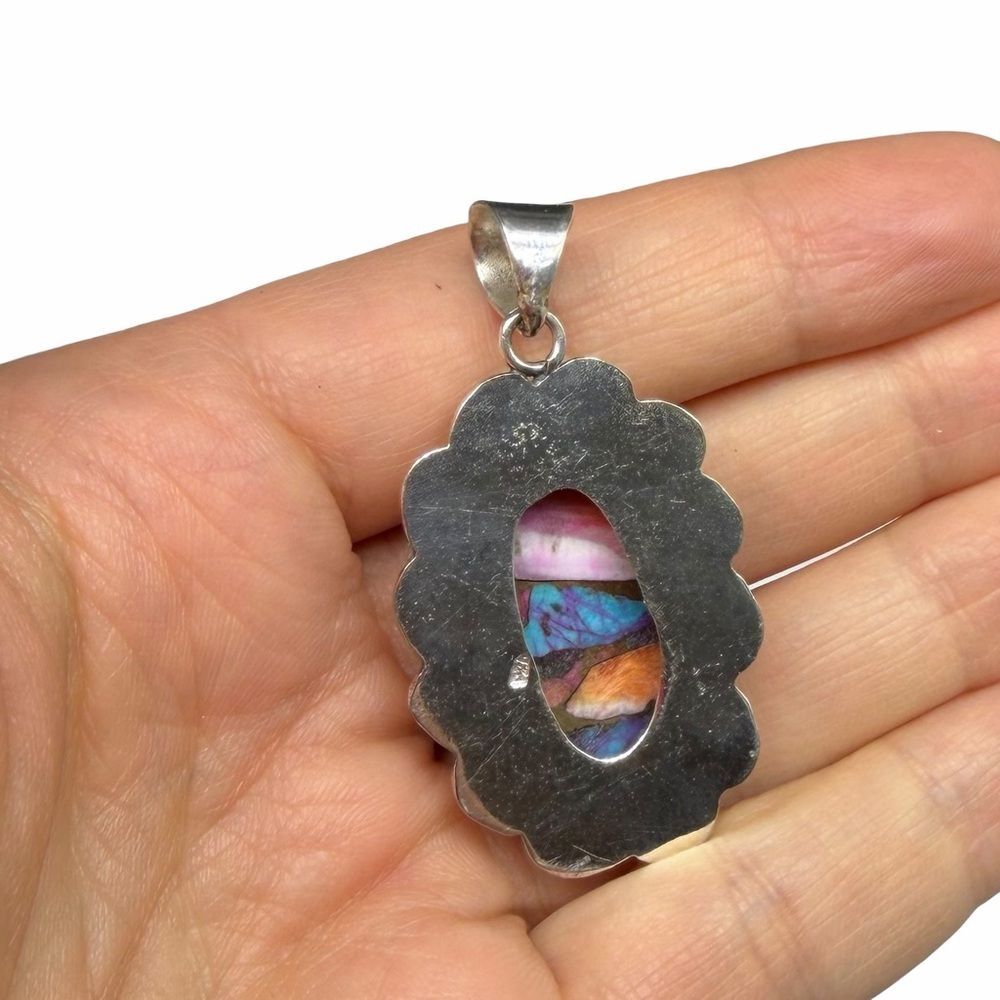 Pink Dahlia Kingman Turquoise Necklace Pendant Solid 925 Sterling Silver Oval - Picture 5 of 5